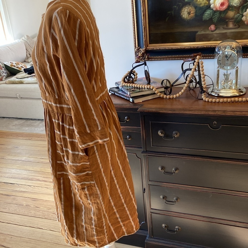 Orange Creek brown/white stripe cotton dress size L. - Picture 3 of 8
